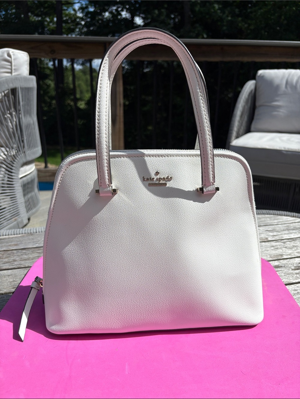 kate spade White Pebbled Leather Top-Handle Satchel